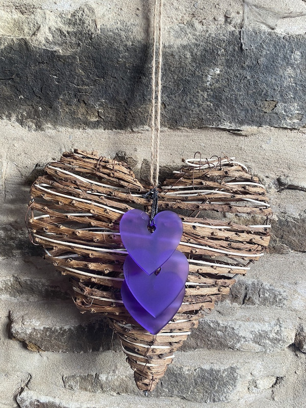 Twig & Wicker Twisted Heart With 3 Purple Acrylic Hearts